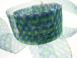 5m x 38mm Organza Ribbon with Blue and Green Diamond Weave