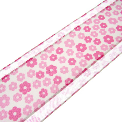 5m x 38mm Organza Ribbon with Pink Daisies