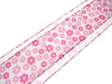 5m x 38mm Organza Ribbon with Pink Daisies