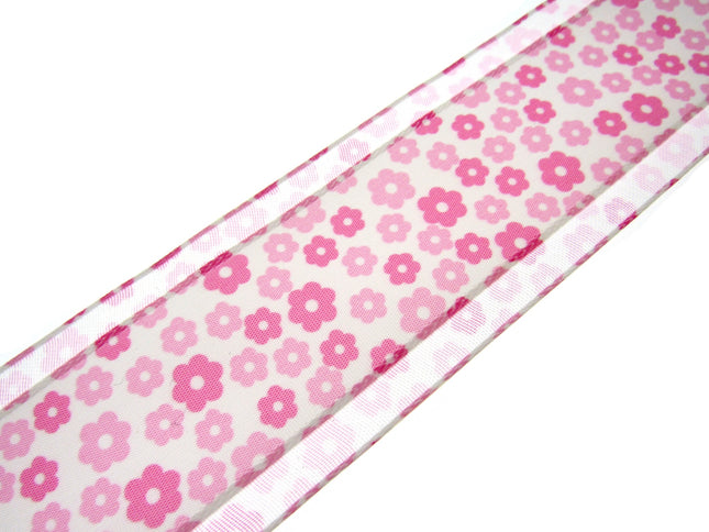 5m x 38mm Organza Ribbon with Pink Daisies