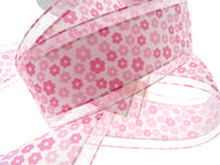 5m x 38mm Organza Ribbon with Pink Daisies