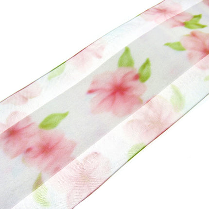 5m x 68mm Rose Pink Organza Ribbon with Pink Daisy on Central Satin Ribbon - ThreadandTrimmings