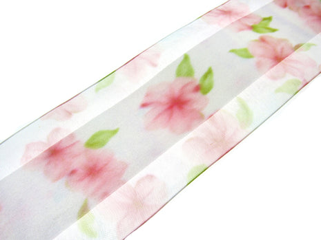 5m x 68mm Rose Pink Organza Ribbon with Pink Daisy on Central Satin Ribbon - ThreadandTrimmings
