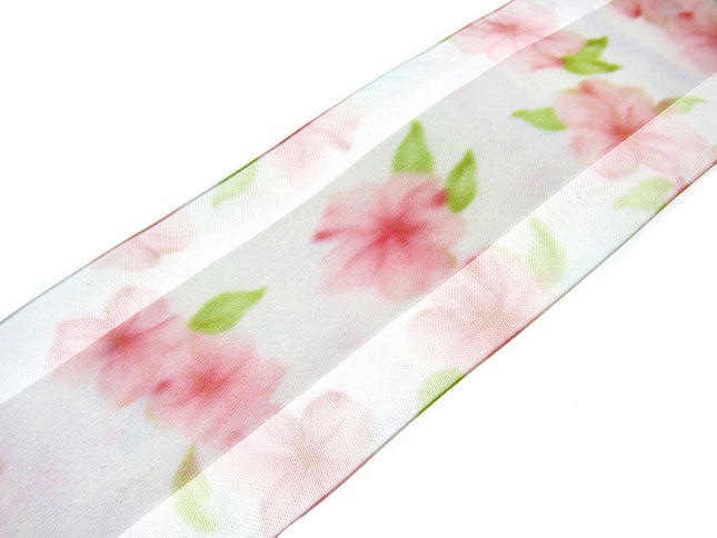 5m x 68mm Rose Pink Organza Ribbon with Pink Daisy on Central Satin Ribbon - ThreadandTrimmings