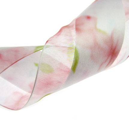 5m x 68mm Rose Pink Organza Ribbon with Pink Daisy on Central Satin Ribbon - ThreadandTrimmings