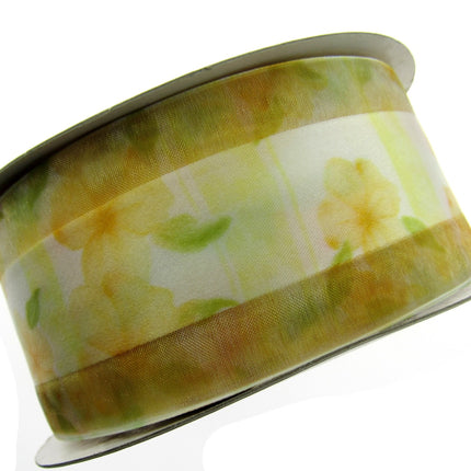 5m x 68mm Lemon Organza Ribbon with Yellow Daisy on Central Satin Ribbon
