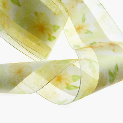 5m x 68mm Lemon Organza Ribbon with Yellow Daisy on Central Satin Ribbon