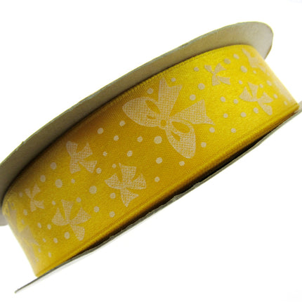 Polka Dot Spotty Yellow Satin Ribbon with Printed Bow 5m 25mm Cake Trim