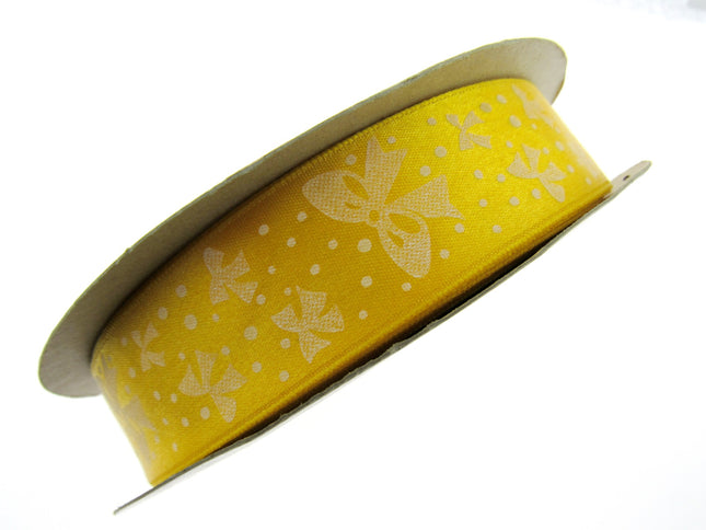 Polka Dot Spotty Yellow Satin Ribbon with Printed Bow 5m 25mm Cake Trim