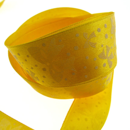 Polka Dot Spotty Yellow Satin Ribbon with Printed Bow 5m 25mm Cake Trim