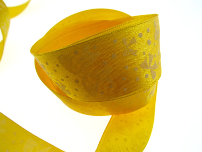 Polka Dot Spotty Yellow Satin Ribbon with Printed Bow 5m 25mm Cake Trim