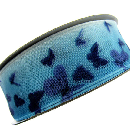 Wired Edge Organza Ribbon with Purple and Blue Butterfly's 5m x 38mm NRBC5575 - ThreadandTrimmings