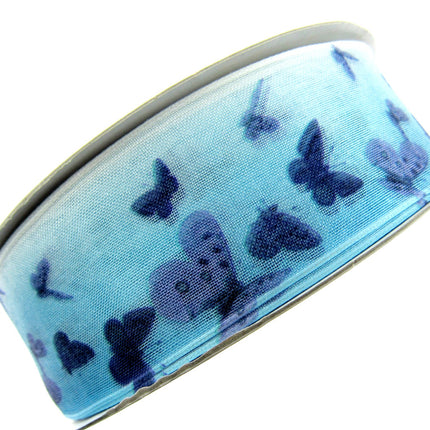 Wired Edge Organza Ribbon with Purple and Blue Butterfly's 5m x 38mm NRBC5575 - ThreadandTrimmings