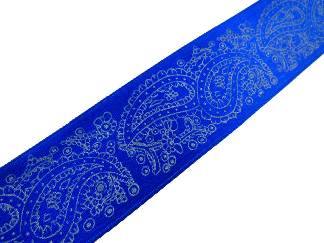 Royal Satin Ribbon with Printed Paisley Design / Cake Trim 5m x 25mm  (madeus) - ThreadandTrimmings