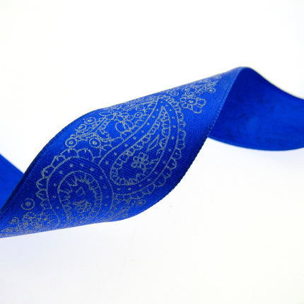 Royal Satin Ribbon with Printed Paisley Design / Cake Trim 5m x 25mm  (madeus) - ThreadandTrimmings