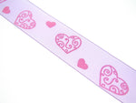 5m x 25mm Lilac Organza Ribbon with Red Love Hearts for Valentines Day
