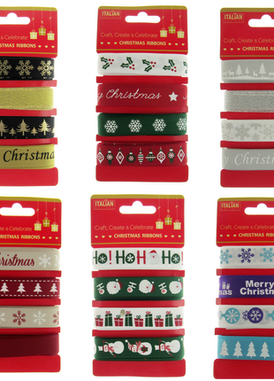 Mixed Christmas Ribbon by Italian Options - 12mm x 4 Designs x 2m Lengths