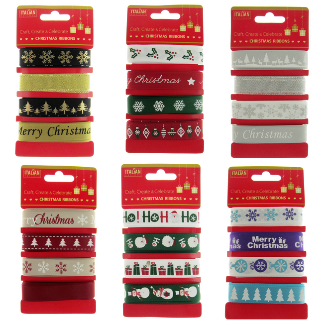 Mixed Christmas Ribbon by Italian Options - 12mm x 4 Designs x 2m Lengths