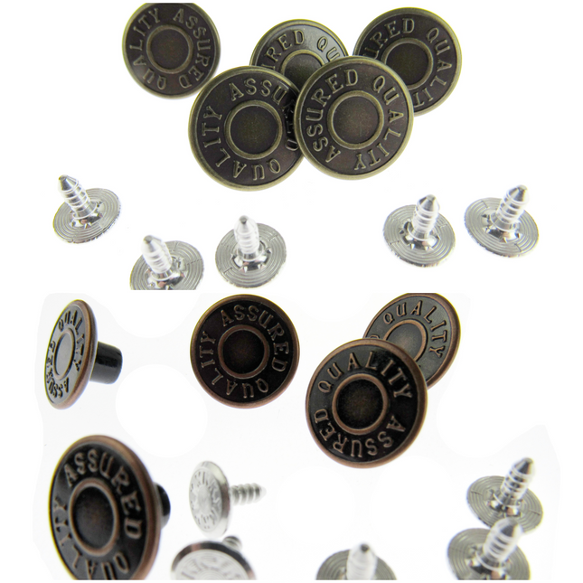 Denim Jean Buttons with Quality Assured in Bronze or Brass Colour 10 Button Pack - ThreadandTrimmings
