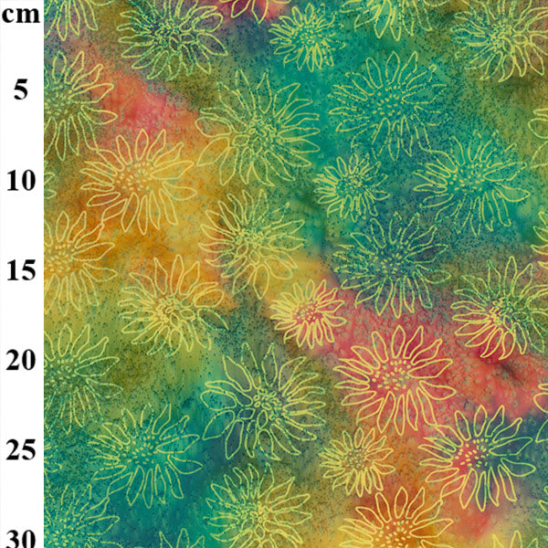Batik Cotton Fabric by John Louden 100% Cotton Green Yellow Floral - JLB0110Col1 - ThreadandTrimmings