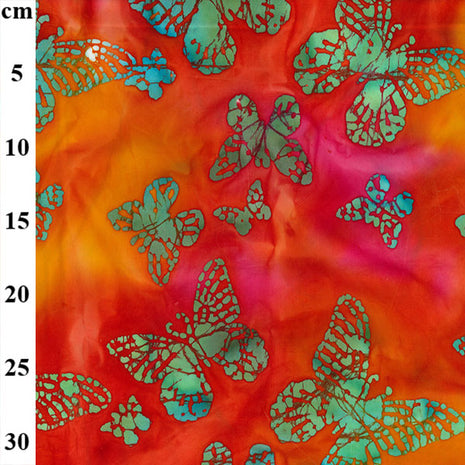Batik Cotton Fabric by John Louden- 100% Cotton Orange Butterfly - JLB0116 Des 2
