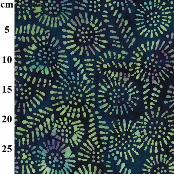 Batik Cotton by Fabric John Louden 100% Cotton - Green Round Floral  JLB0130Col2 - ThreadandTrimmings