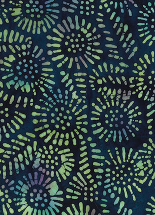 Batik Cotton by Fabric John Louden 100% Cotton - Green Round Floral  JLB0130Col2 - ThreadandTrimmings