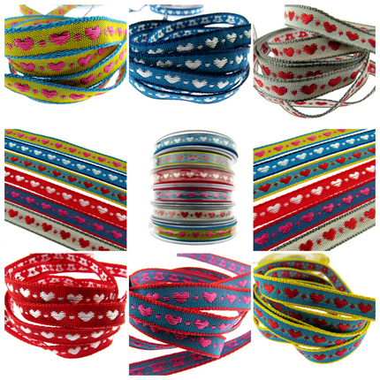 Heart Ribbon by Berisfords 10mm Wide Woven Braided Ribbon - 3 Meter Length - ThreadandTrimmings