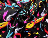 Black Cotton Fabric with Bright Colourful Masquerade Mask Theme 58" Wide