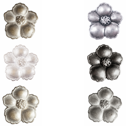 Metal Flower Buttons 6 pcs 3 Sizes Modern Twist Bronze/Silver Button With Petals - ThreadandTrimmings
