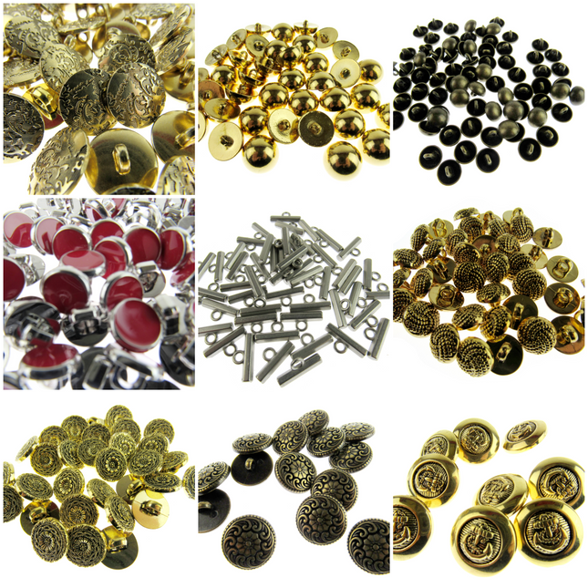 Round Metal and Metal Look Gold Shank Buttons - Clearance