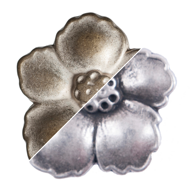 Metal Flower Buttons 6 pcs 3 Sizes Modern Twist Bronze/Silver Button With Petals - ThreadandTrimmings