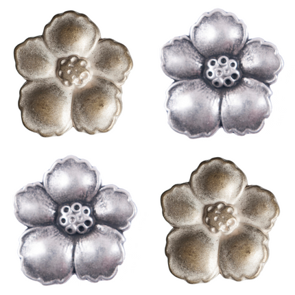 Metal Flower Buttons 6 pcs 3 Sizes Modern Twist Bronze/Silver Button With Petals - ThreadandTrimmings