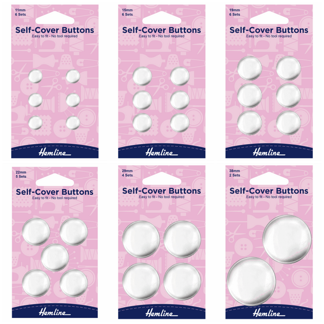 Self Cover Buttons by Hemline Brass Metal - Easy to Fit - 6 Sizes 11mm - 38mm - ThreadandTrimmings