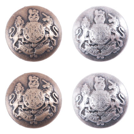 Round Silver Blazer Buttons Military Style with Prancing Lion & Unicorn G4316 - ThreadandTrimmings