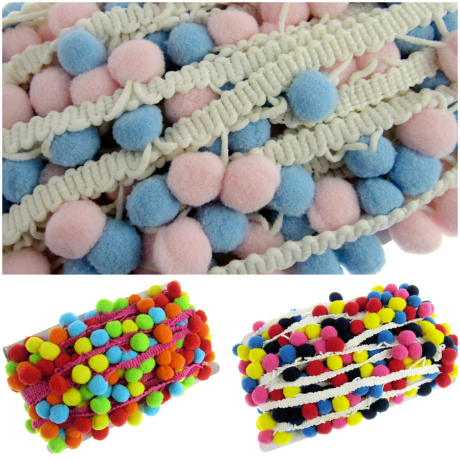 Bright Colourful Pom Pom Trimming Braid - 10mm Balls - 25mm Drop