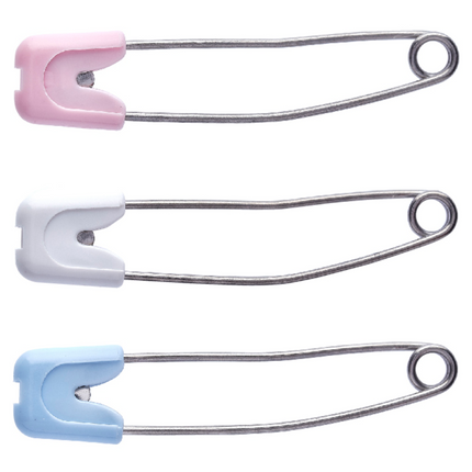 Nappy Safety Pins with Safety Lock Push In Plastic Head - 56mm Long - ThreadandTrimmings