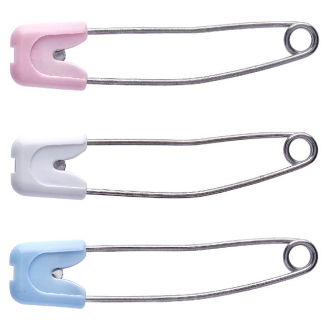 Nappy Safety Pins with Safety Lock Push In Plastic Head - 56mm Long - ThreadandTrimmings