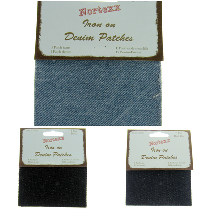 Iron On Denim Patches x 2 - (1 pair)  - 13cm x 10cm - Black, Light or Dark Denim - ThreadandTrimmings