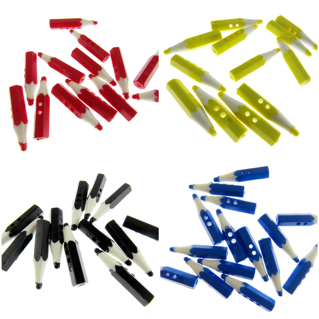 Crayon Pencil Buttons - Choose From 4 Colours - 25mm Long - ThreadandTrimmings