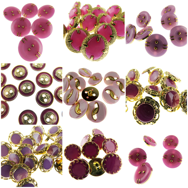 Round Shank Buttons Pink, Cerise, Gold - Clearance Buttons - ThreadandTrimmings