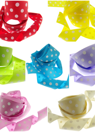 Polka Dot Spotty Ribbon 38mm Wide with 3 Rows of White Dots in 7 Great Colours - ThreadandTrimmings