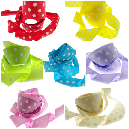 Polka Dot Spotty Ribbon 38mm Wide with 3 Rows of White Dots in 7 Great Colours - ThreadandTrimmings