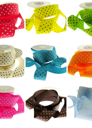 Polka Dot Grosgrain Ribbon Spotty Ribbon 12 Great Colours 22mm Wide 53759 - ThreadandTrimmings