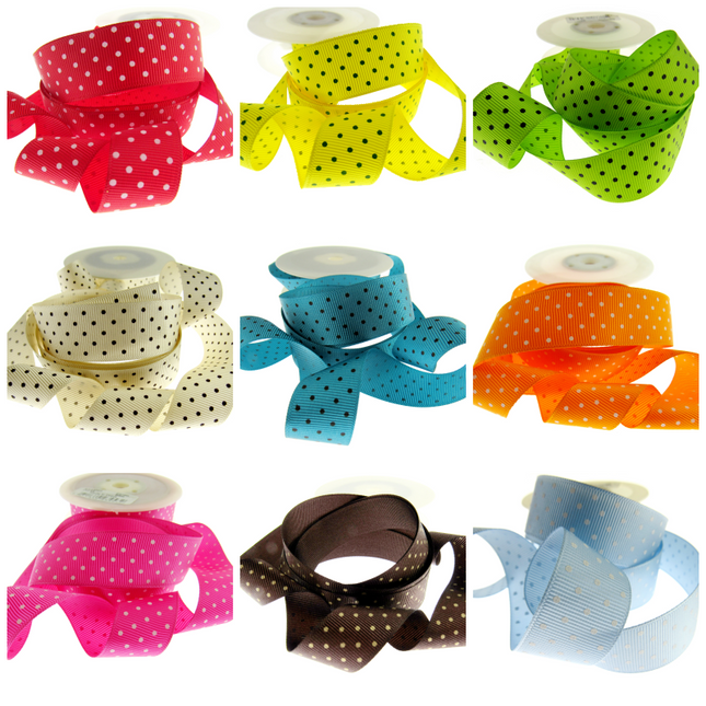 Polka Dot Grosgrain Ribbon Spotty Ribbon 12 Great Colours 22mm Wide 53759 - ThreadandTrimmings