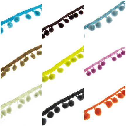Bright Pom Pom Trimming Fringe Braid 10mm Balls 25mm Drop 25 Colours - By Meter - ThreadandTrimmings