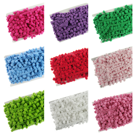 Bright Pom Pom Trimming Fringe Braid 10mm Balls 25mm Drop 25 Colours - By Meter - ThreadandTrimmings