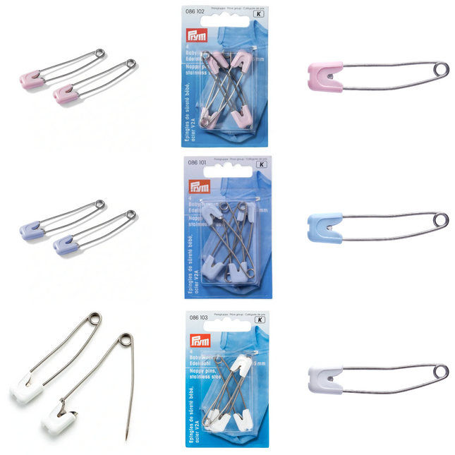 Baby Nappy Pins with Safety Lockable Cap 55mm Long Stainless Steel By Prym - ThreadandTrimmings