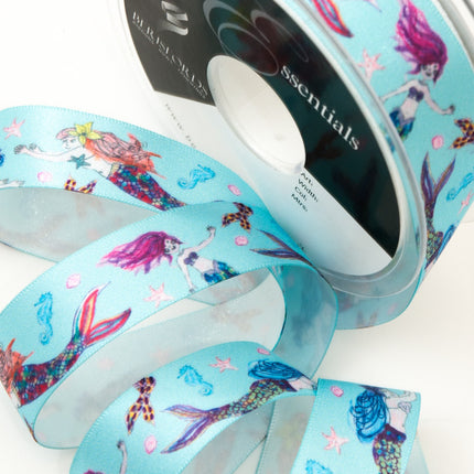 Satin Mermaid Friends Ribbon by Berisfords - 25mm Wide - 3 Meter Lengths - ThreadandTrimmings