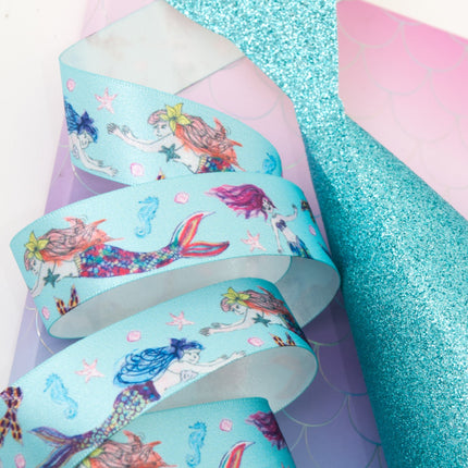 Satin Mermaid Friends Ribbon by Berisfords - 25mm Wide - 3 Meter Lengths - ThreadandTrimmings